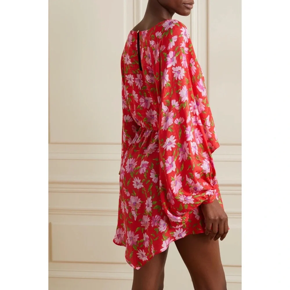 LoveShackFancy Red Hand Painted Floral Mini Dress NWT Large - Picture 13 of 16